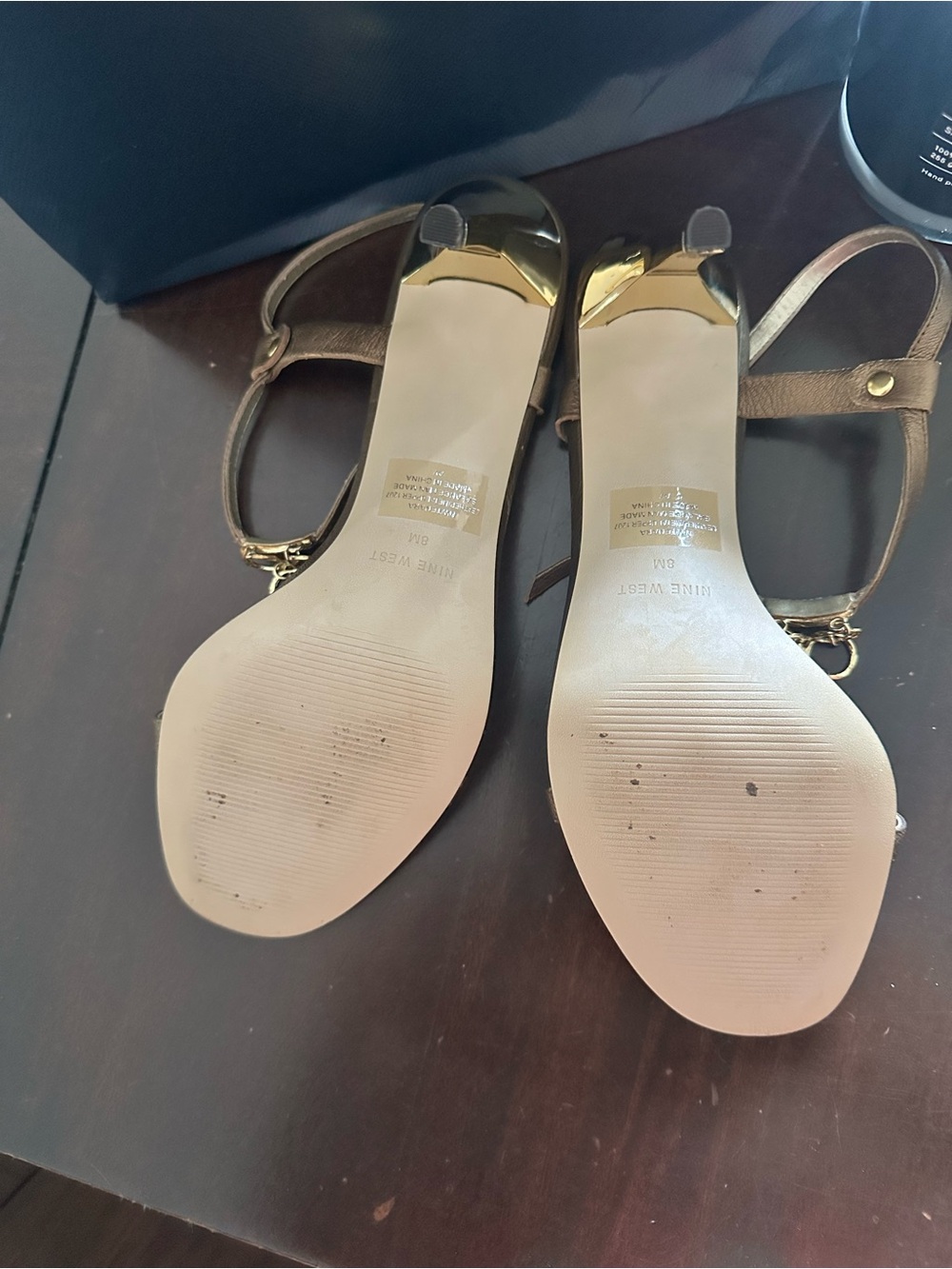 Nine West Brown and Gold Ankle-Strap Sandals